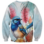 Splendid Fairy-wren Australia Sweatshirt Aussie National Flowers - Watercolor Style