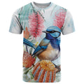 Splendid Fairy-wren Australia T Shirt Aussie National Flowers - Watercolor Style