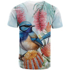 Splendid Fairy-wren Australia T Shirt Aussie National Flowers - Watercolor Style