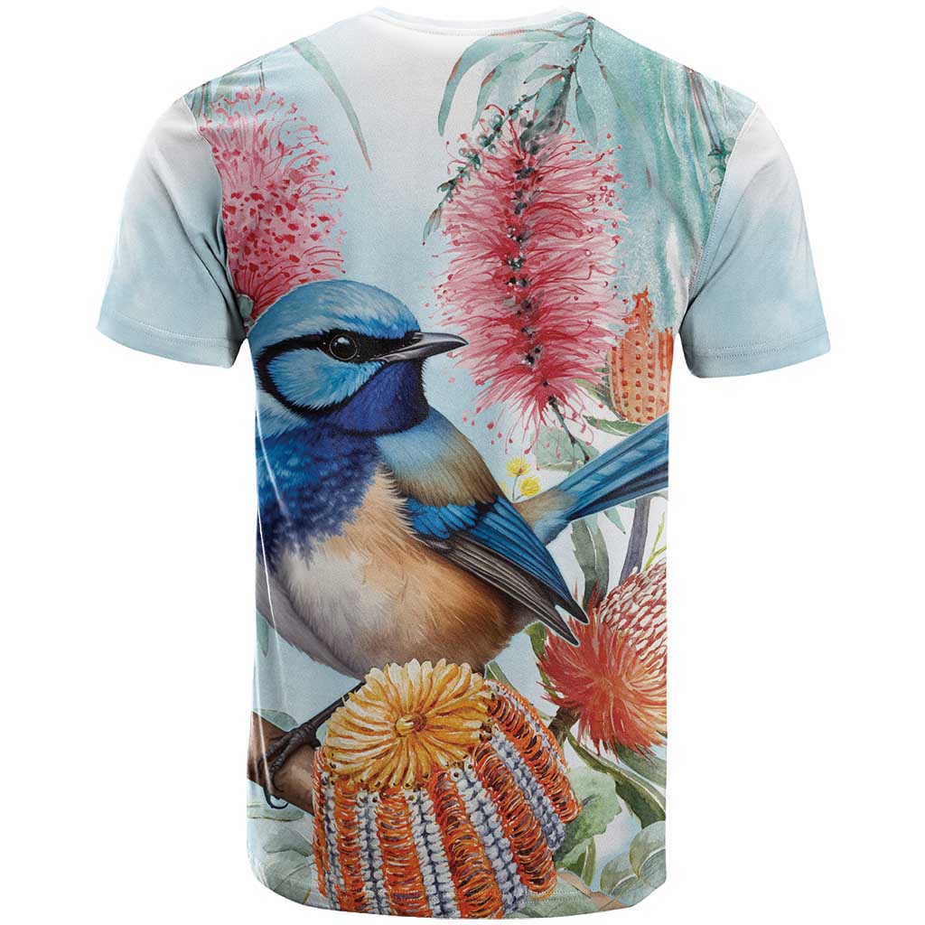 Splendid Fairy-wren Australia T Shirt Aussie National Flowers - Watercolor Style