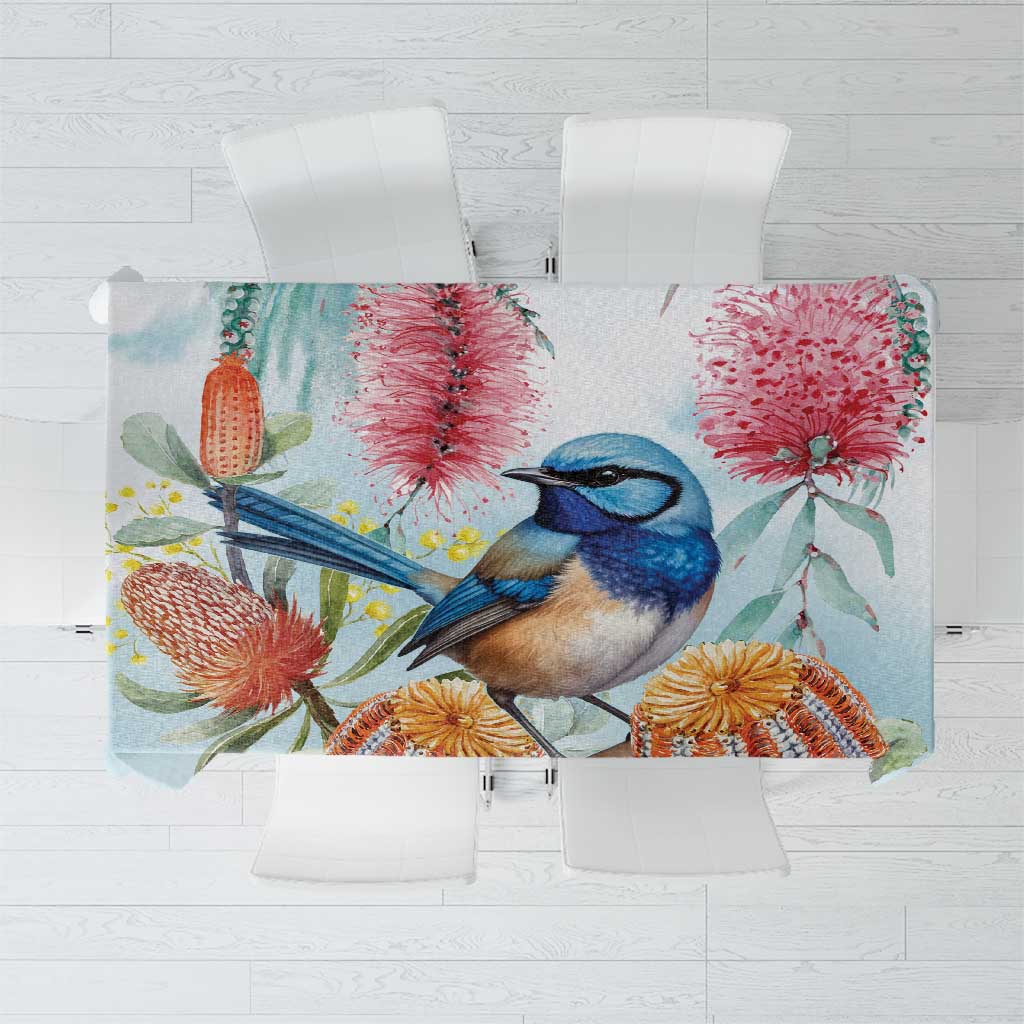 Splendid Fairy-wren Australia Tablecloth Aussie National Flowers - Watercolor Style