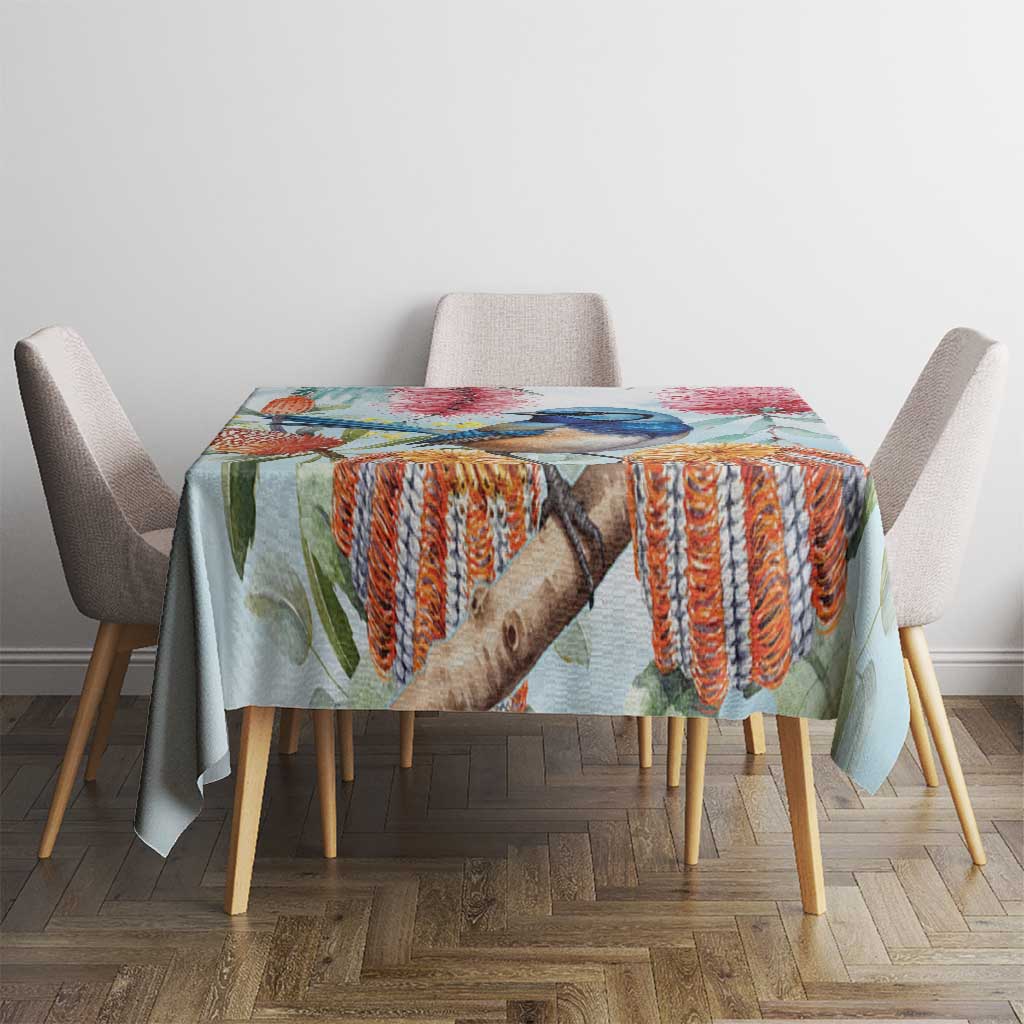 Splendid Fairy-wren Australia Tablecloth Aussie National Flowers - Watercolor Style