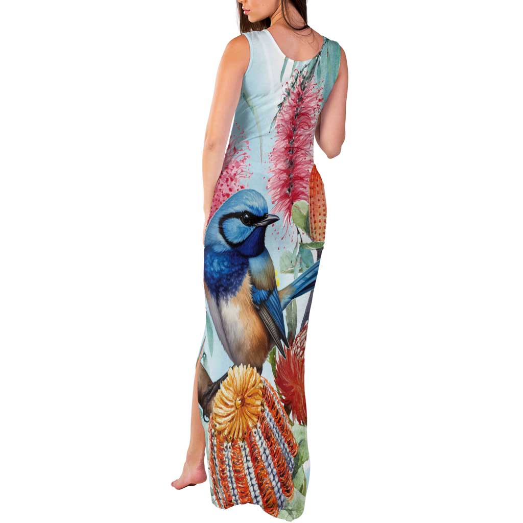 Splendid Fairy-wren Australia Tank Maxi Dress Aussie National Flowers - Watercolor Style