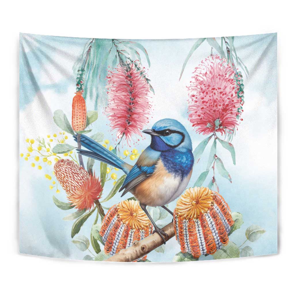 Splendid Fairy-wren Australia Tapestry Aussie National Flowers - Watercolor Style