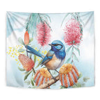Splendid Fairy-wren Australia Tapestry Aussie National Flowers - Watercolor Style