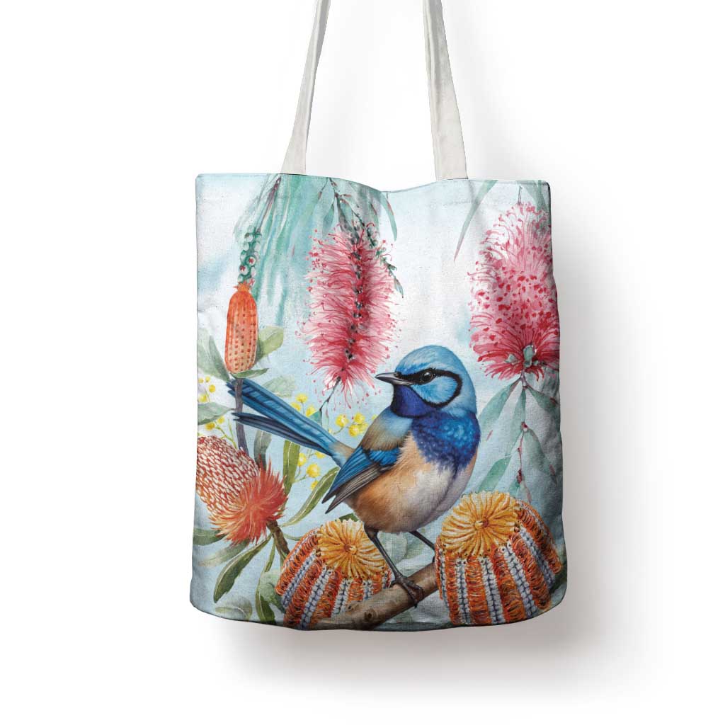 Splendid Fairy-wren Australia Tote Bag Aussie National Flowers - Watercolor Style - Aussie Hoodie