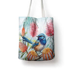 Splendid Fairy-wren Australia Tote Bag Aussie National Flowers - Watercolor Style - Aussie Hoodie