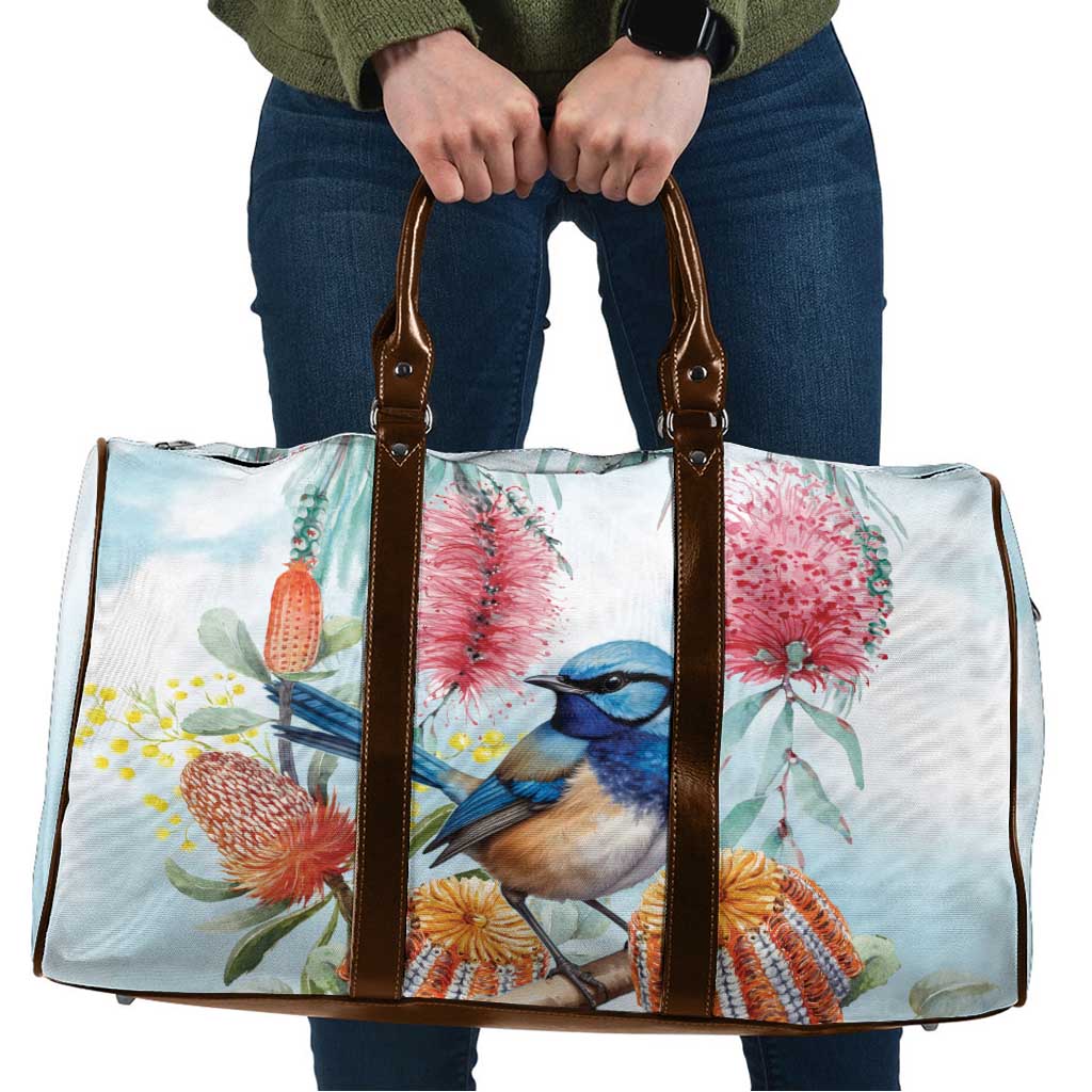 Splendid Fairy-wren Australia Travel Bag Aussie National Flowers - Watercolor Style - Aussie Hoodie
