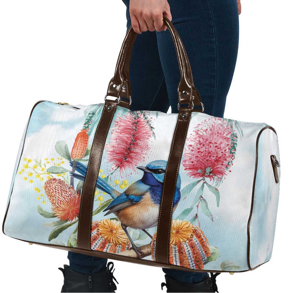 Splendid Fairy-wren Australia Travel Bag Aussie National Flowers - Watercolor Style - Aussie Hoodie
