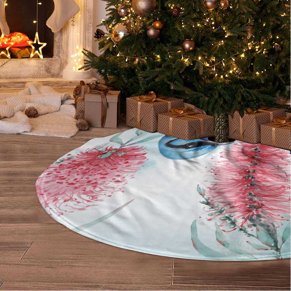 Splendid Fairy-wren Australia Tree Skirt Aussie National Flowers - Watercolor Style