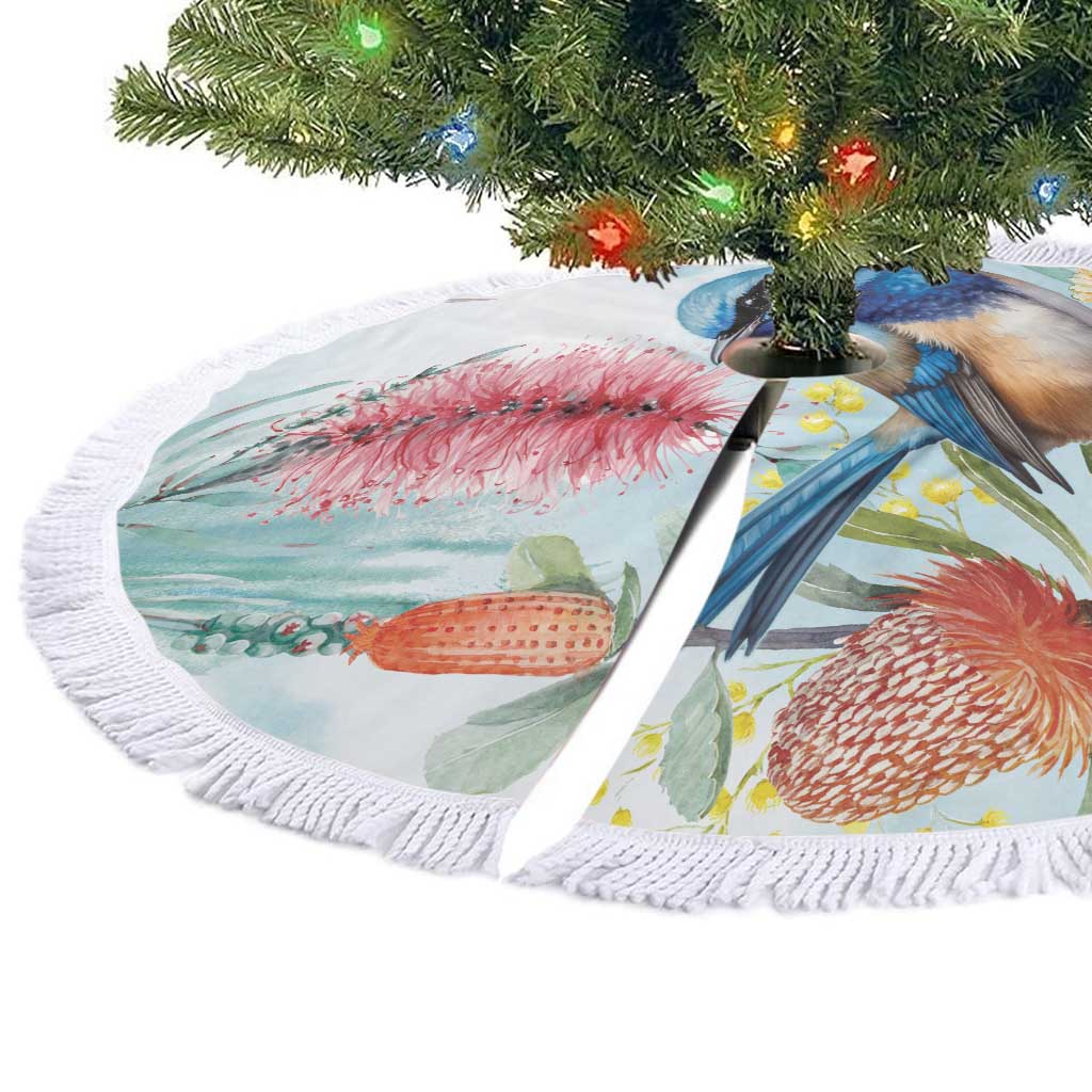 Splendid Fairy-wren Australia Tree Skirt Aussie National Flowers - Watercolor Style