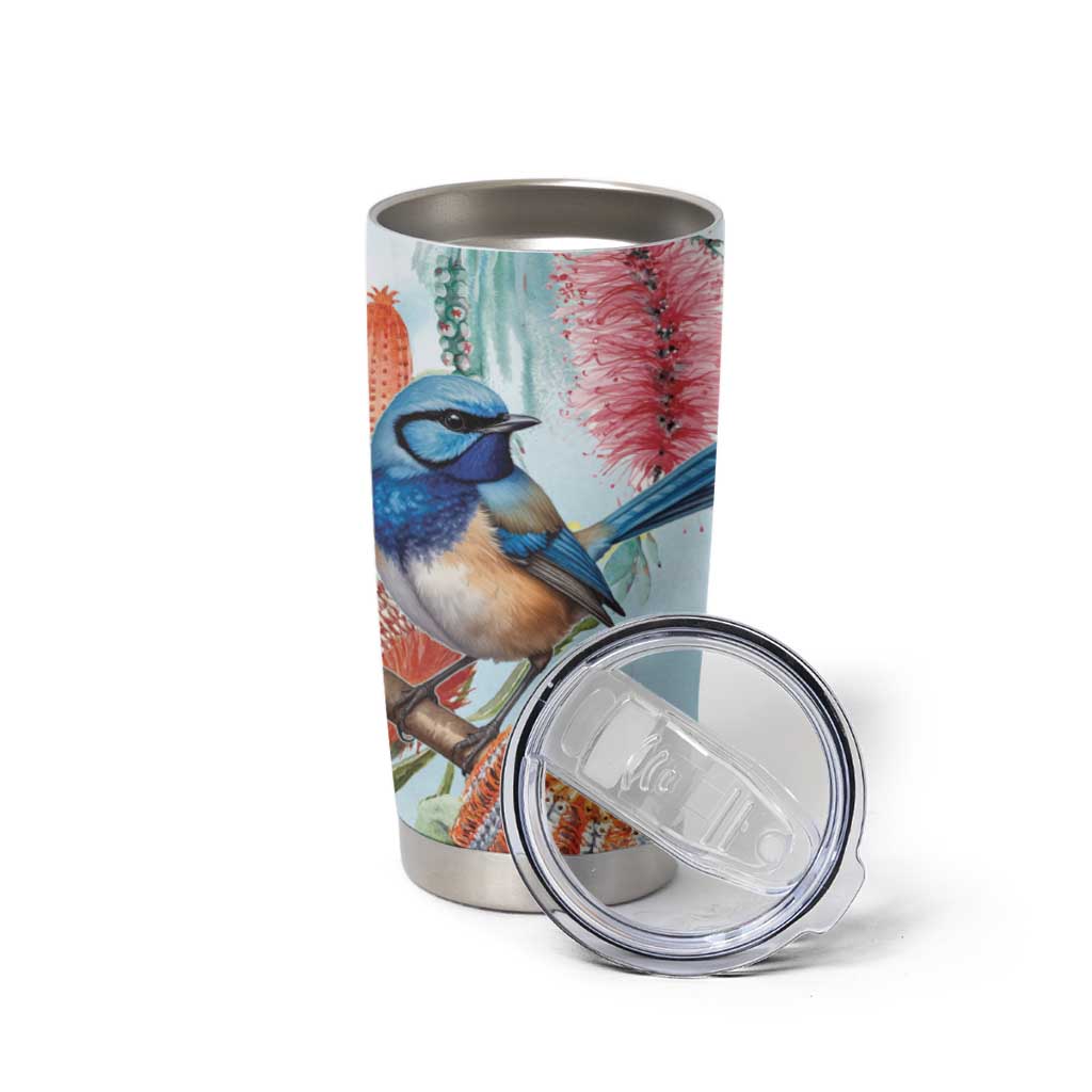 Splendid Fairy-wren Australia Tumbler Cup Aussie National Flowers - Watercolor Style