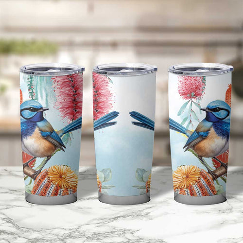 Splendid Fairy-wren Australia Tumbler Cup Aussie National Flowers - Watercolor Style