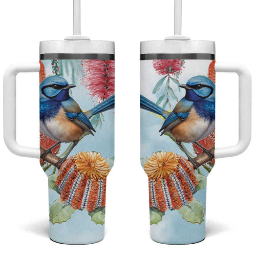Splendid Fairy-wren Australia Tumbler With Handle Aussie National Flowers - Watercolor Style