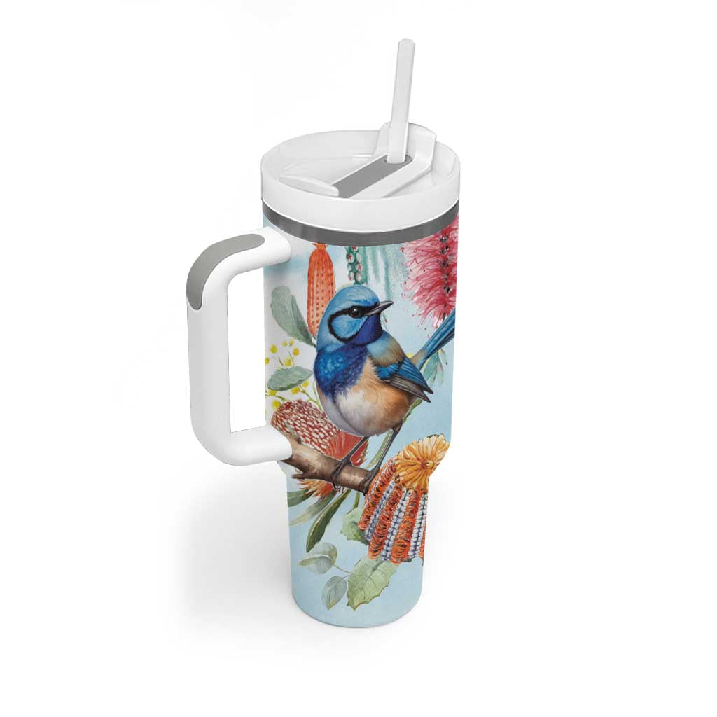 Splendid Fairy-wren Australia Tumbler With Handle Aussie National Flowers - Watercolor Style