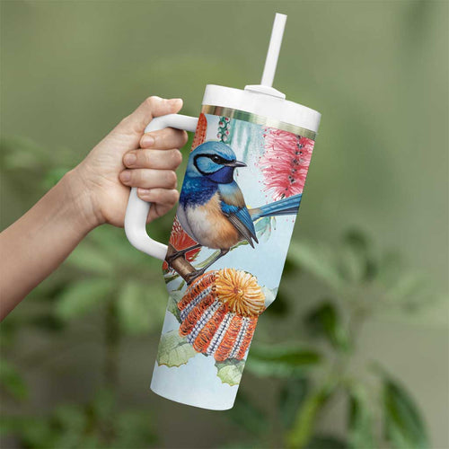 Splendid Fairy-wren Australia Tumbler With Handle Aussie National Flowers - Watercolor Style
