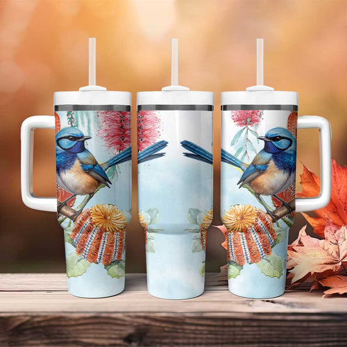 Splendid Fairy-wren Australia Tumbler With Handle Aussie National Flowers - Watercolor Style
