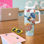 Splendid Fairy-wren Australia Tumbler With Handle Aussie National Flowers - Watercolor Style
