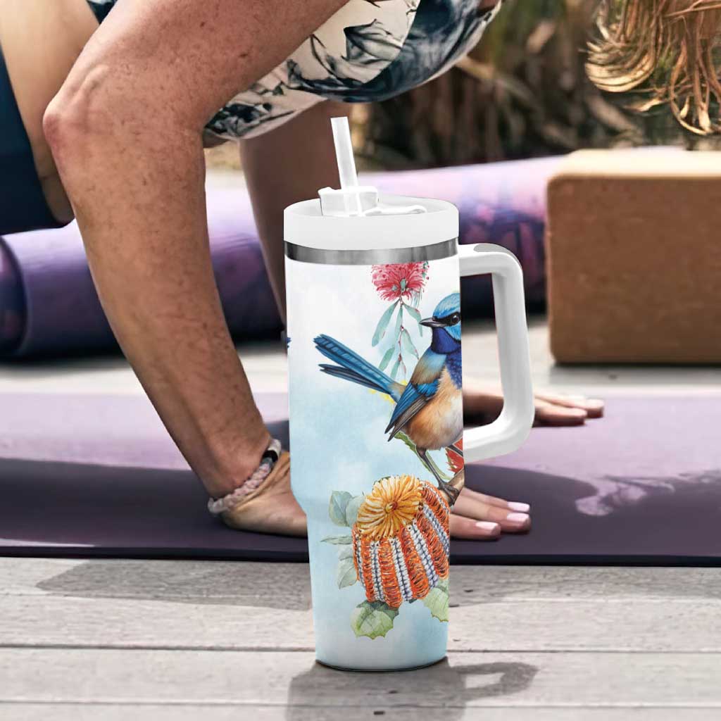 Splendid Fairy-wren Australia Tumbler With Handle Aussie National Flowers - Watercolor Style