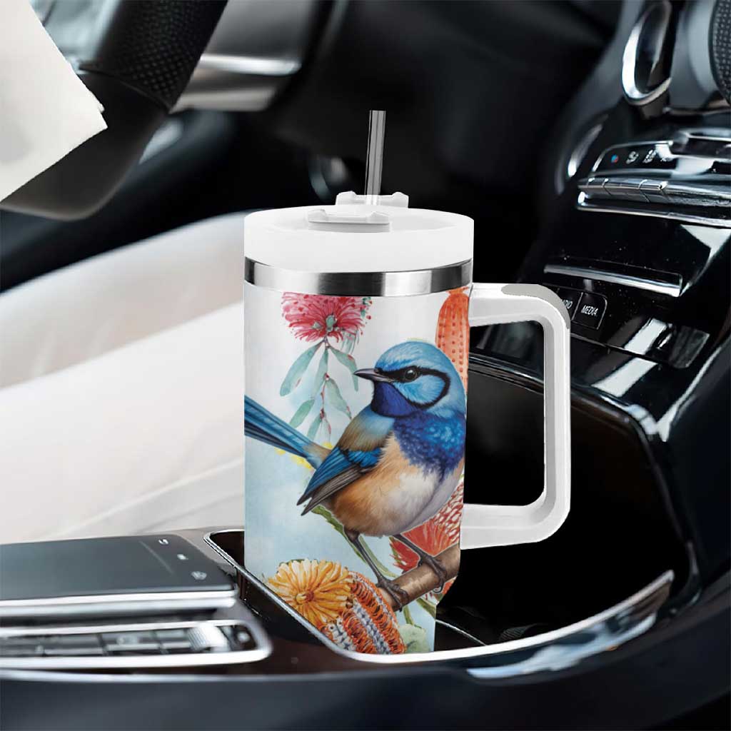 Splendid Fairy-wren Australia Tumbler With Handle Aussie National Flowers - Watercolor Style