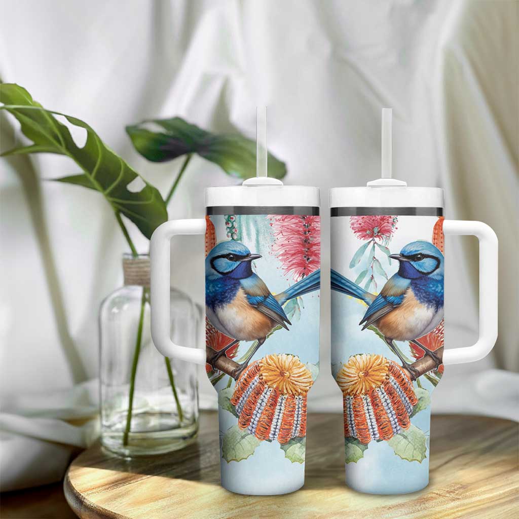 Splendid Fairy-wren Australia Tumbler With Handle Aussie National Flowers - Watercolor Style