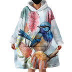 Splendid Fairy-wren Australia Wearable Blanket Hoodie Aussie National Flowers - Watercolor Style