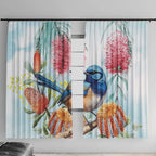 Splendid Fairy-wren Australia Window Curtain Aussie National Flowers - Watercolor Style
