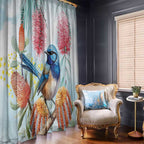 Splendid Fairy-wren Australia Window Curtain Aussie National Flowers - Watercolor Style