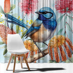 Splendid Fairy-wren Australia Window Curtain Aussie National Flowers - Watercolor Style
