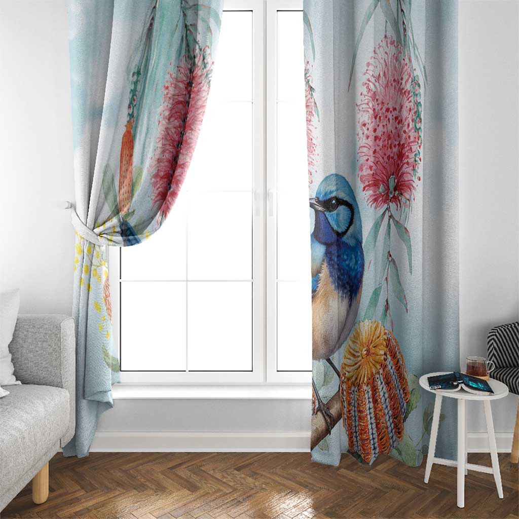 Splendid Fairy-wren Australia Window Curtain Aussie National Flowers - Watercolor Style