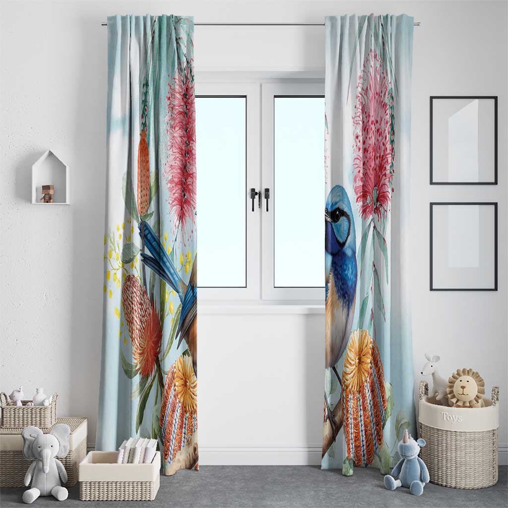 Splendid Fairy-wren Australia Window Curtain Aussie National Flowers - Watercolor Style