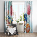 Splendid Fairy-wren Australia Window Curtain Aussie National Flowers - Watercolor Style