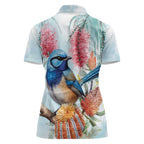 Splendid Fairy-wren Australia Women Polo Shirt Aussie National Flowers - Watercolor Style