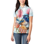 Splendid Fairy-wren Australia Women Polo Shirt Aussie National Flowers - Watercolor Style
