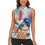 Splendid Fairy-wren Australia Women Sleeveless Polo Shirt Aussie National Flowers - Watercolor Style