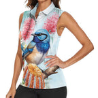 Splendid Fairy-wren Australia Women Sleeveless Polo Shirt Aussie National Flowers - Watercolor Style