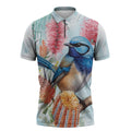 Splendid Fairy-wren Australia Zipper Polo Shirt Aussie National Flowers - Watercolor Style - Aussie Hoodie