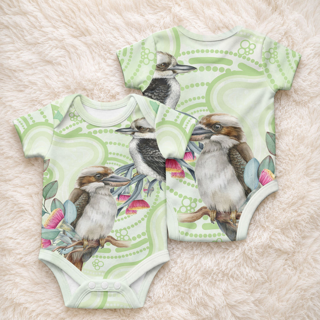 Australia Gumtree And Kookaburra Baby Onesie Aboriginal Art - Watercolor Style