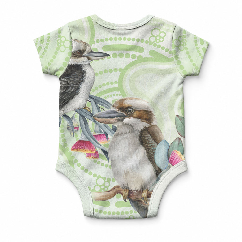 Australia Gumtree And Kookaburra Baby Onesie Aboriginal Art - Watercolor Style