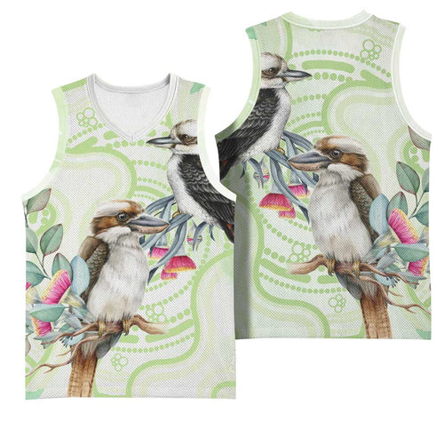 Australia Gumtree And Kookaburra Basketball Jersey Aboriginal Art - Watercolor Style - Aussie Hoodie