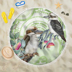 Australia Gumtree And Kookaburra Beach Blanket Aboriginal Art - Watercolor Style