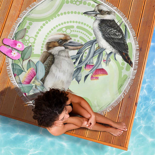 Australia Gumtree And Kookaburra Beach Blanket Aboriginal Art - Watercolor Style