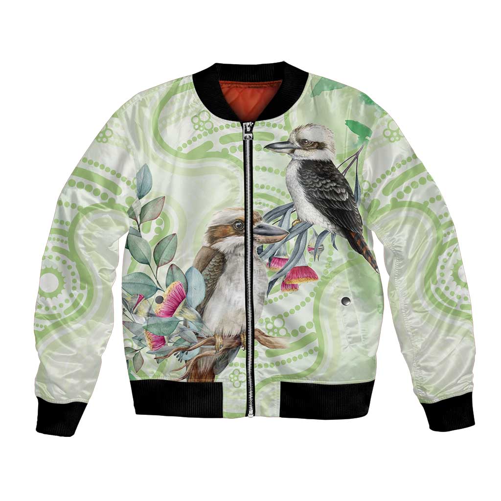 Australia Gumtree And Kookaburra Bomber Jacket Aboriginal Art - Watercolor Style