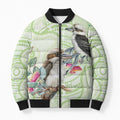 Australia Gumtree And Kookaburra Bomber Puffer Jacket Aboriginal Art - Watercolor Style - Aussie Hoodie