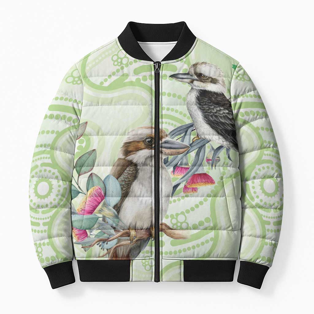 Australia Gumtree And Kookaburra Bomber Puffer Jacket Aboriginal Art - Watercolor Style - Aussie Hoodie