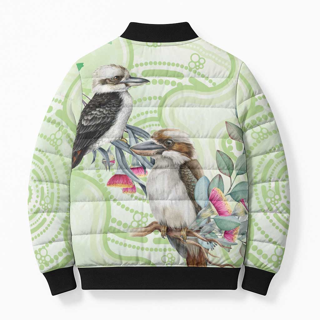 Australia Gumtree And Kookaburra Bomber Puffer Jacket Aboriginal Art - Watercolor Style - Aussie Hoodie