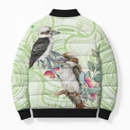 Australia Gumtree And Kookaburra Bomber Puffer Jacket Aboriginal Art - Watercolor Style - Aussie Hoodie