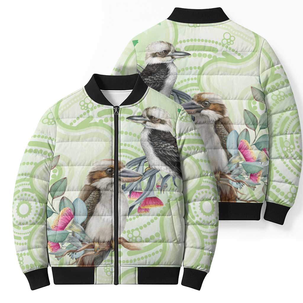 Australia Gumtree And Kookaburra Bomber Puffer Jacket Aboriginal Art - Watercolor Style - Aussie Hoodie