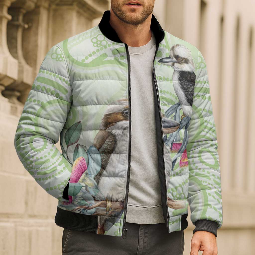 Australia Gumtree And Kookaburra Bomber Puffer Jacket Aboriginal Art - Watercolor Style - Aussie Hoodie