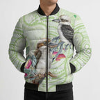 Australia Gumtree And Kookaburra Bomber Puffer Jacket Aboriginal Art - Watercolor Style - Aussie Hoodie